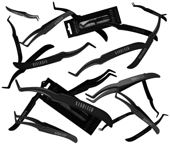 Black Nanolash Pre-Glued Lash Applicators on dark background